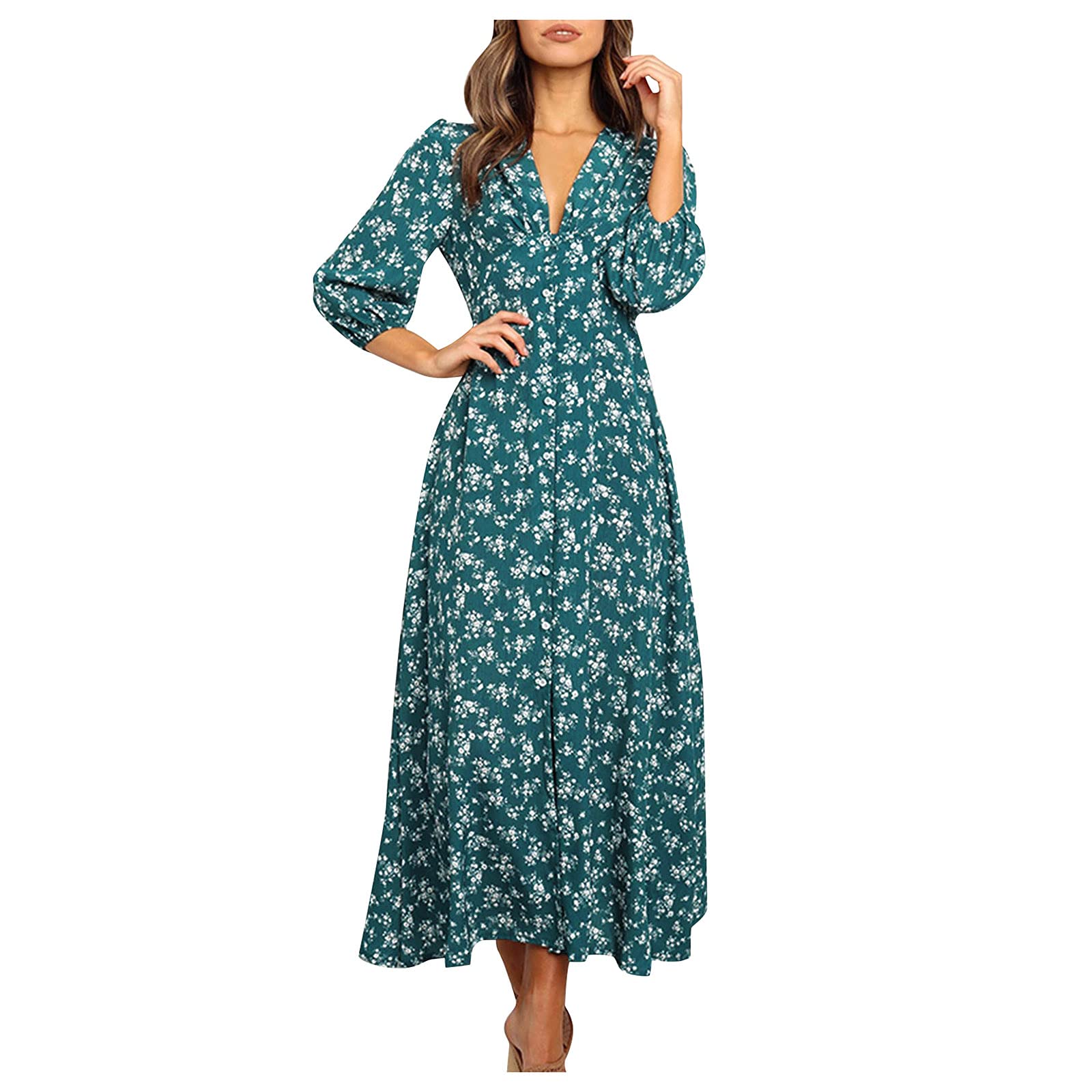 Elegant Women's Summer Dress, Chiffon V-Neck Wrap, High Waist, Ruffle Maxi, Party & Autumn Dress