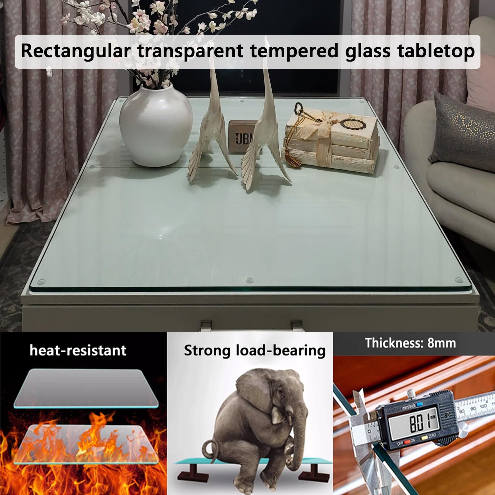 Tablero Superficie Rectangular De Mesa De Cristal Vidrio Templado Material Vidrio, Fabricacion A Medida, Tablero Templado De Repuesto Para Mesa De Cocina Café Comedor(100x80cm)