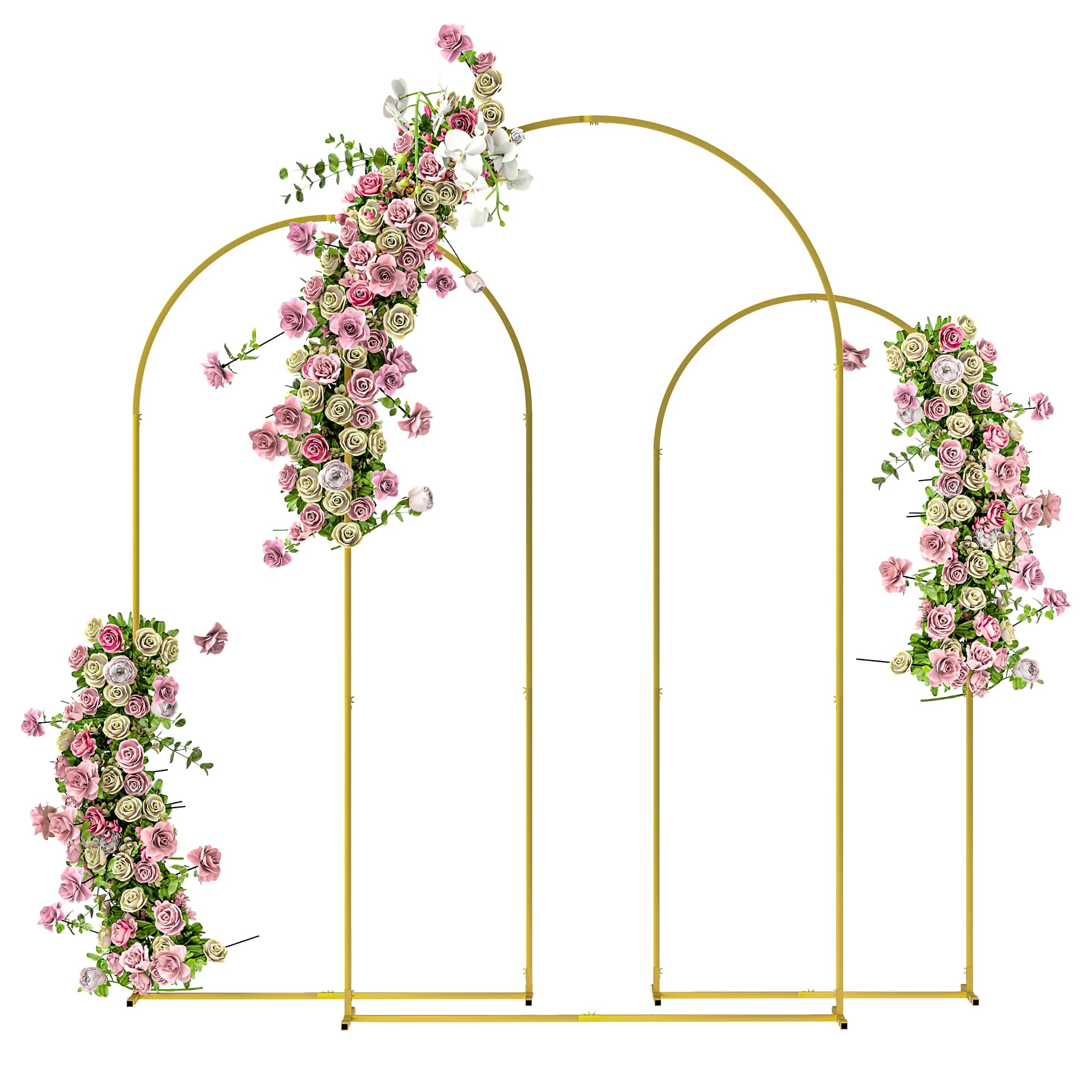 Outsunny Lot de 3 Supports d'arche de Fond en métal doré pour Mariage, 2,2 m, 2 m, 1,8 m, Arche de Jardin, Mariage, fête d'anniversaire, fête prénatale, Arche de Ballons Floraux