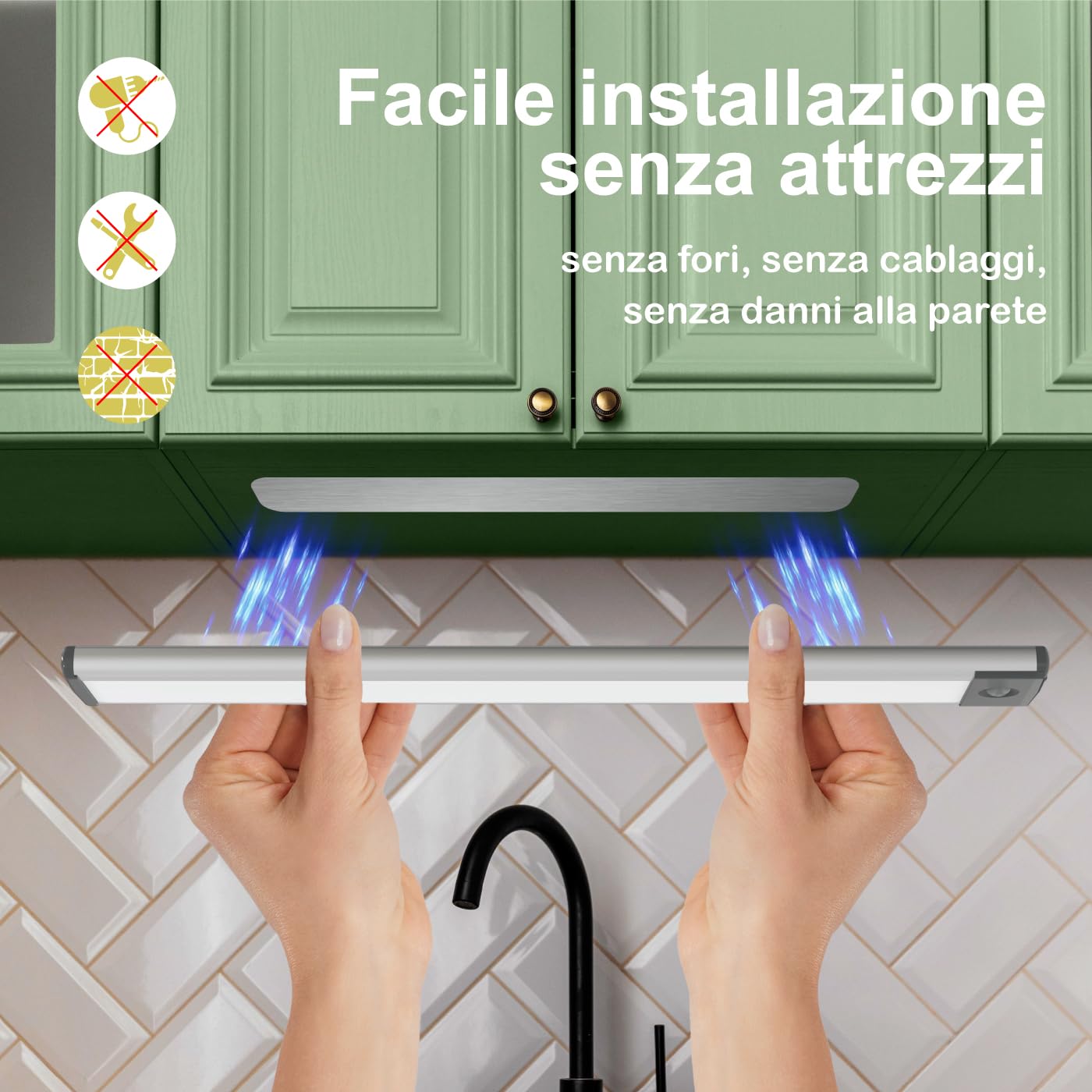 LEPOTEC Luce Armadio da 60 LED, 3 Temperature di Colore, Sensore Movimento per Interni, 2200mAh Ricaricabile, Illuminazione Notturna Senza Fili per Cassetti, Guardaroba, Cucina, Corridoio, 1 Pezzo