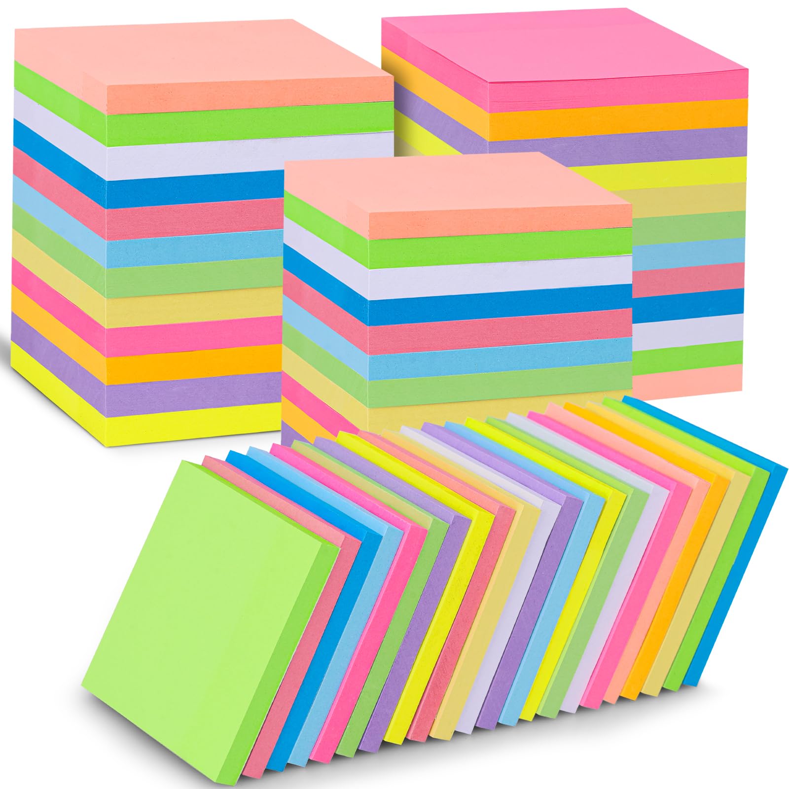 Oleitodh Confezione da 36 foglietti adesivi colorati, 75 foglietti/blocchetto per un totale di 2700 fogli, adesivi resistenti, super aderenti, colorati, per scuola, ufficio, riunioni