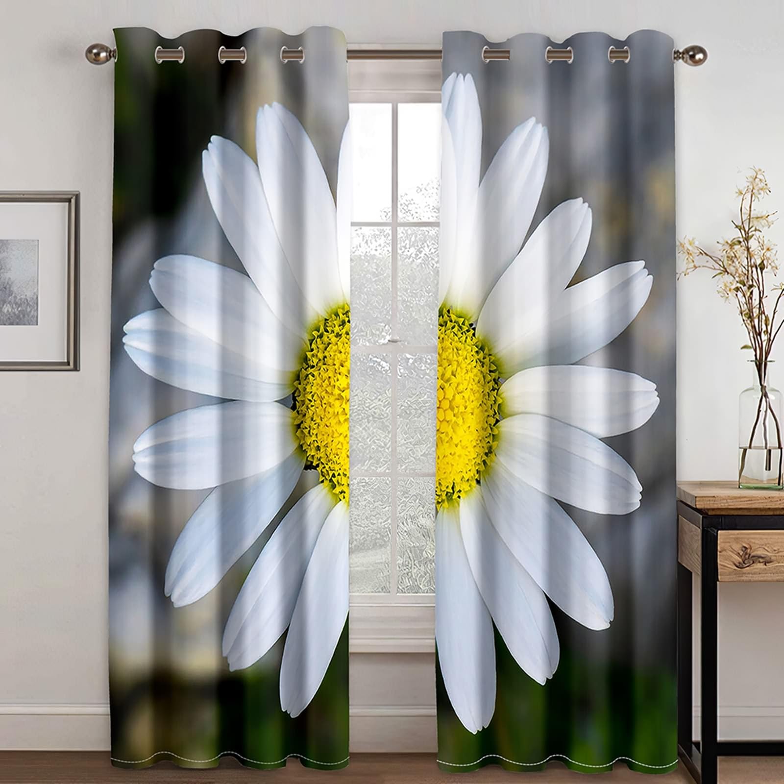 Zasłona okienna, 2 zestawy paneli o długości 274 cm, zasłony zaciemniające, 52 szer. x 108 cm dł., stokrotka, izolacja termiczna, zasłony okienne do sypialni