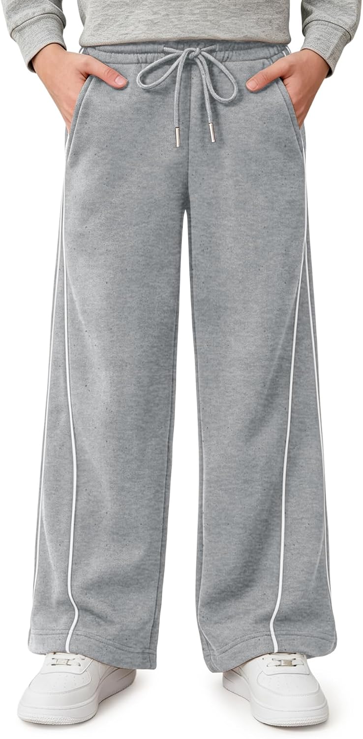 Boys Winter Fleece Lined Wide Leg Sweatpants Striped Casual Pants