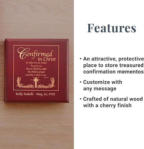 Miniatura 5 de Let's Make Memories Caja de recuerdo de confirmación personalizada  Escritura  Sacramento  Recuerdo religioso  Madera natural  Acabado de cerezo