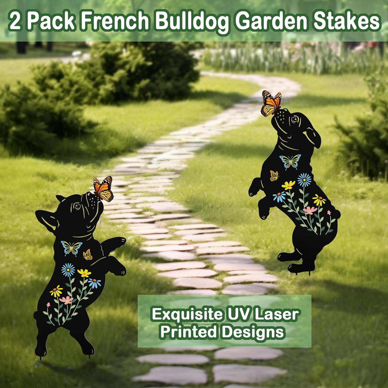 French Bulldog Garden Stakes Outdoor,Metal Black Silhouette Decorative Yard Art for Outside,Lawn,Pathway,Gifts for Women,Dog Lovers Garden Statues Decor