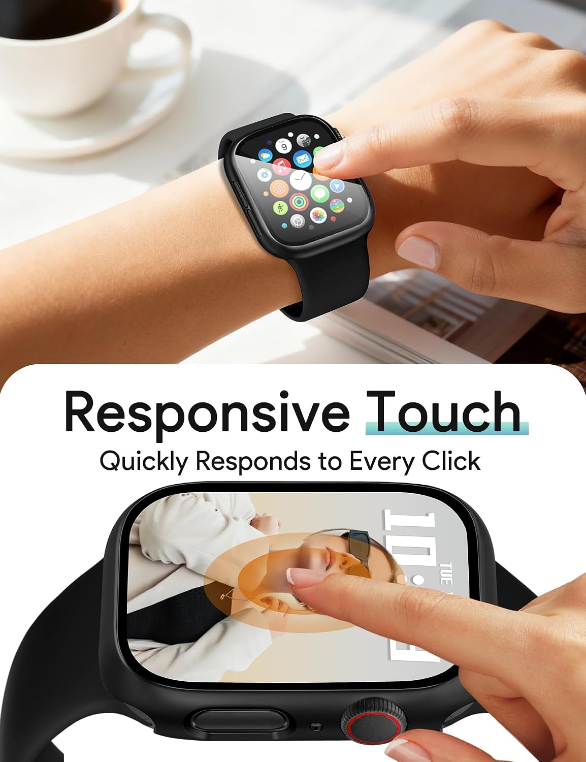  38mm 2 Pack Hard PC Case with HD Tempered Glass Screen Protector for Apple Watch Series 3/2/1, Guard Bumper Full Coverage Protective Anti-Scratch Face Cover for iWatch, Glossy Blue+Black thumbnail