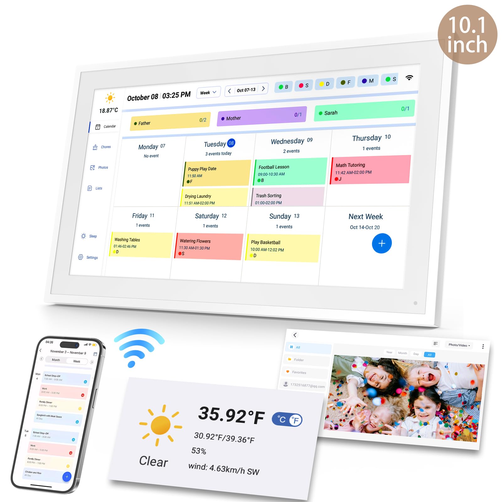Calendario digitale, calendario elettronico da parete da 15,6 pollici con foto di condivisione video, piani di eventi familiari intelligenti, planner digitale da parete con supporto da tavolo