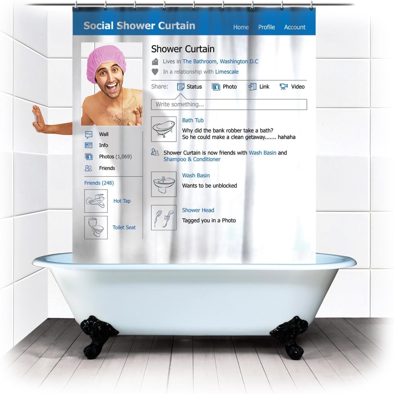 Thefancy Social Shower Curtain Facebook Curtain