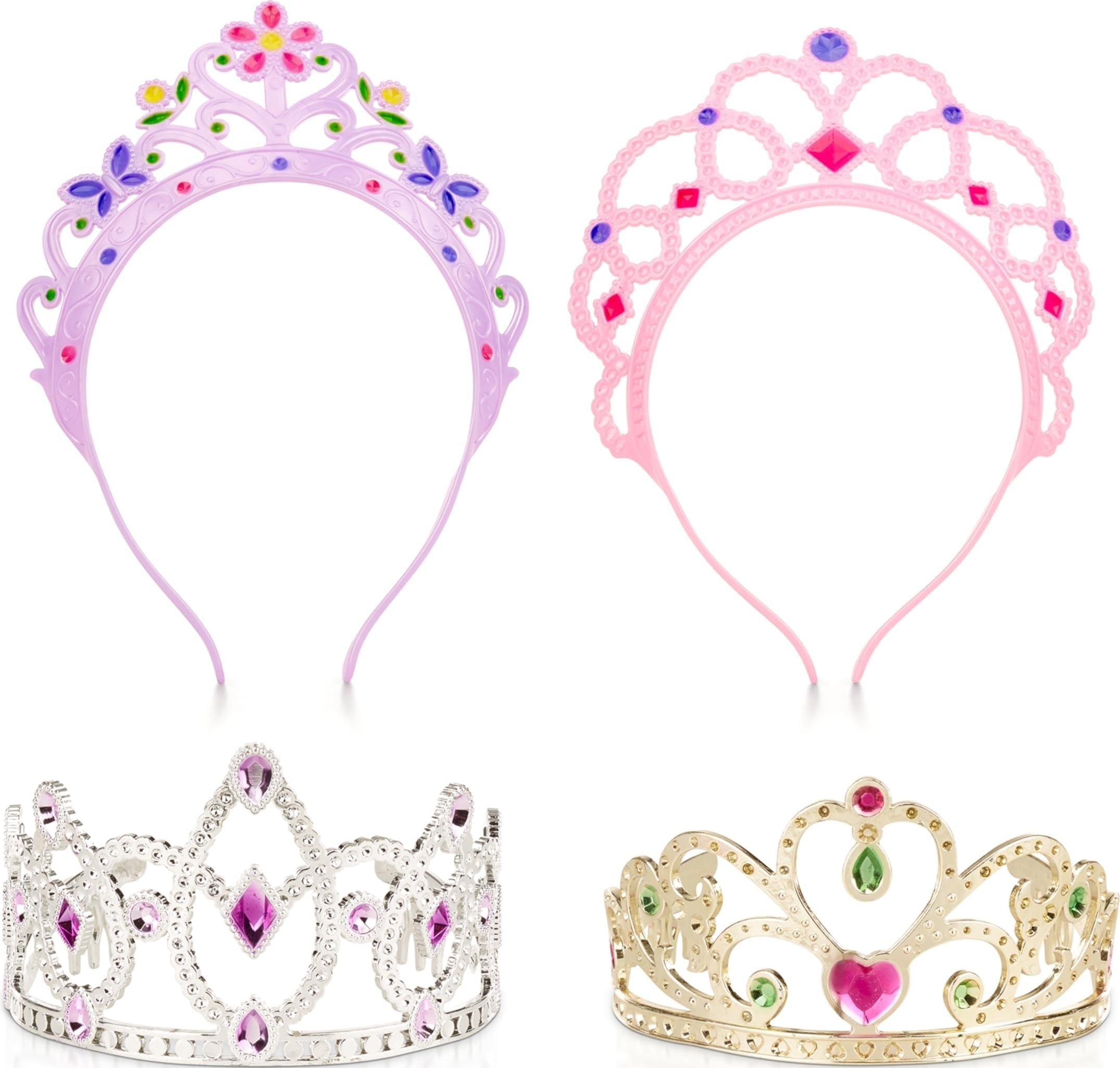 Dress-Up Tiaras Play Set for Kids (4-Piece) – Pretend Princess Crowns for Costume Role Play – Preschool Jewelry Toys for Girls Ages 3+