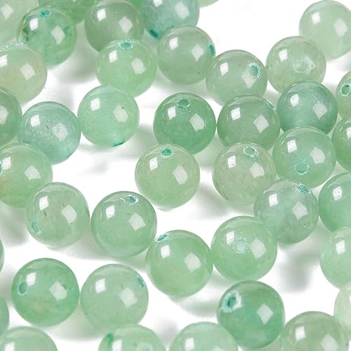 Miniatura 3 de FASHEWELRY 100 cuentas de aventurina verde natural de 0.315 pulgadas redondas sueltas con hilo de cristal elástico para hacer pulseras, collares,