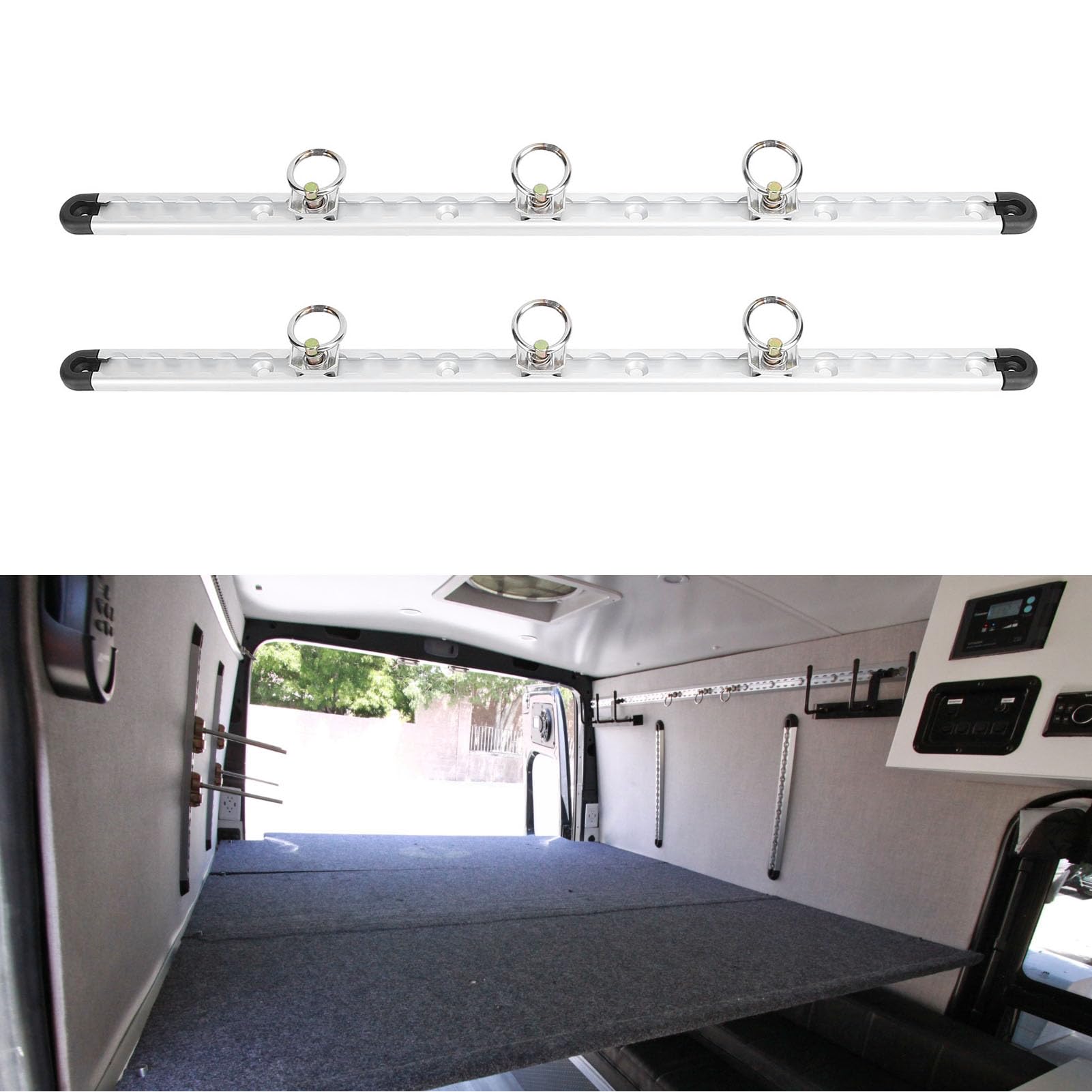 Qqmora L-Schienen-Zurrsystem, L-Schienen, Ladungssicherung, 59,9 cm (23,6 Zoll) Eloxierte Aluminiumschiene mit 6 Einzelnen Bolzenbefestigungs-Rundringen für LKW-Ladeflächen, Anhänger,
