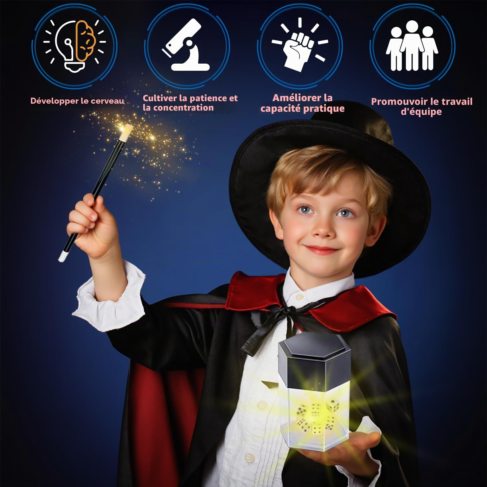 Kit de Magie - 80+ Coffret Magie Enfant avec Baguette Magique et Instructions, Incroyable Tour de Magie Jeux Enfant 3-12 Ans, Jouet Cadeaux pour Garçons Filles Tout-Petits Débutants