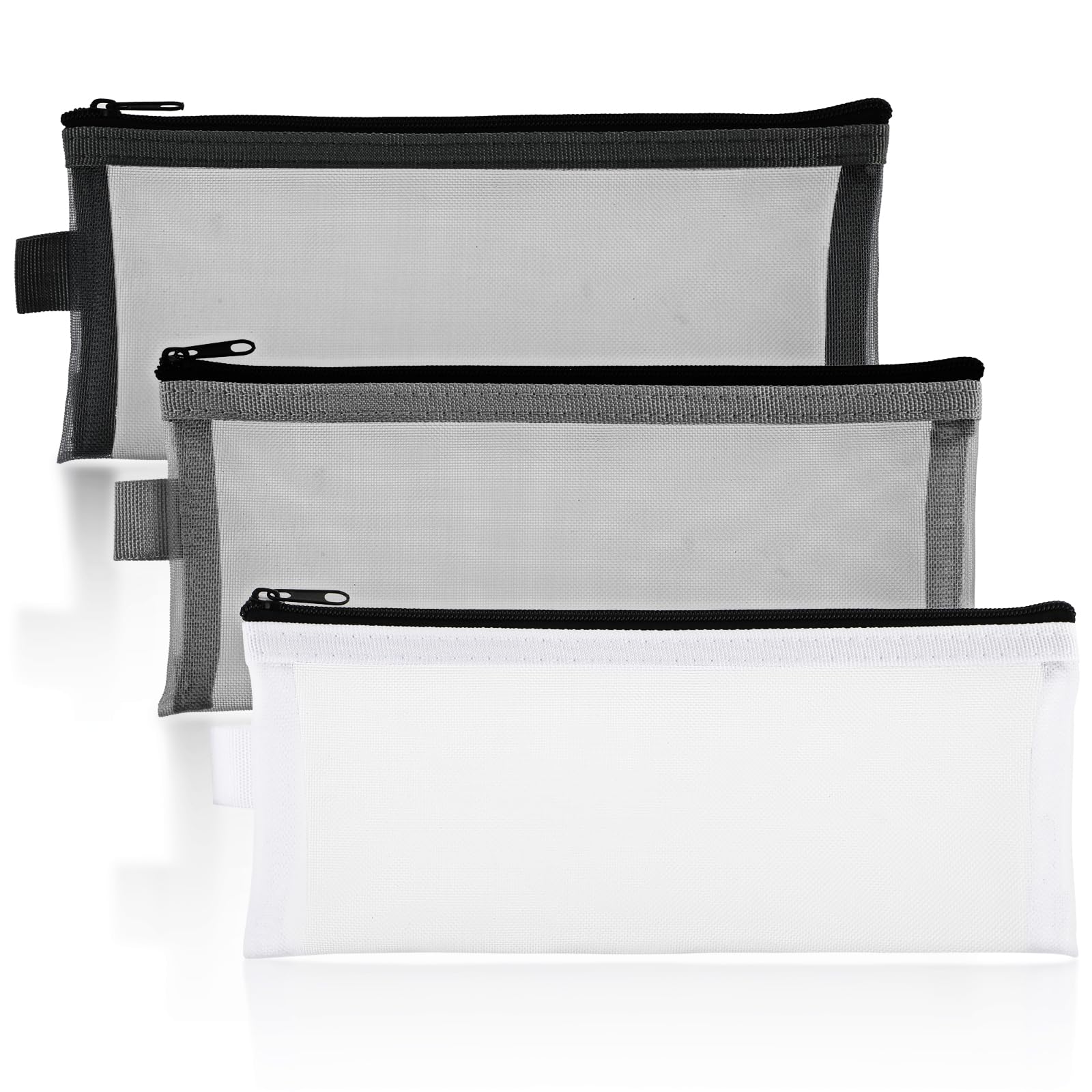 Sibba 3 Pieces Case Set, Clear Exam Pencil Pouch, Nylon Mesh Pen Storage Pouch, Makeup Bag for Women, Multipurpose Bags for Travel, Office Organization