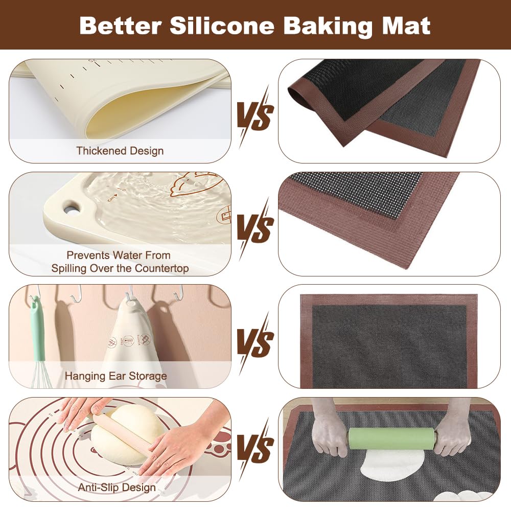 WECUTE Siliconen Bakmat 70 X 50 Cm Antislip Met Maatverdeling Herbruikbare Fondantaccessoires Voor Deeg Fondant Macarons Koekjes Met 3 Deegschrapers En 1 Borstel 2250576712