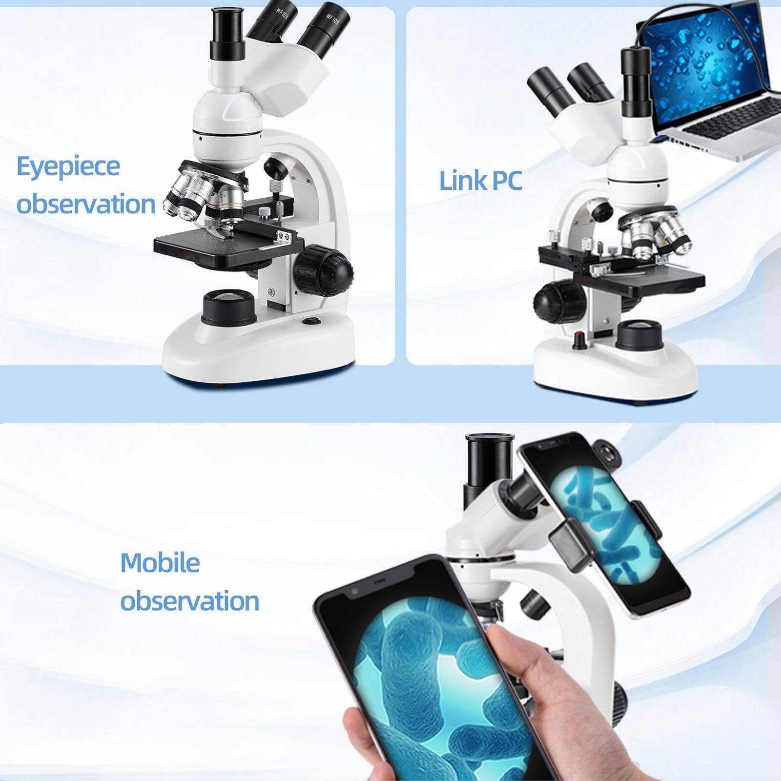 Microscopio Trinocular Compuesto, Aumento De 40x-5000x, Microscopio Led Compuesto Trinocular De Laboratorio Digital con Ocular ElectróNico/RotacióN De 360°/Etapa MecáNica,White