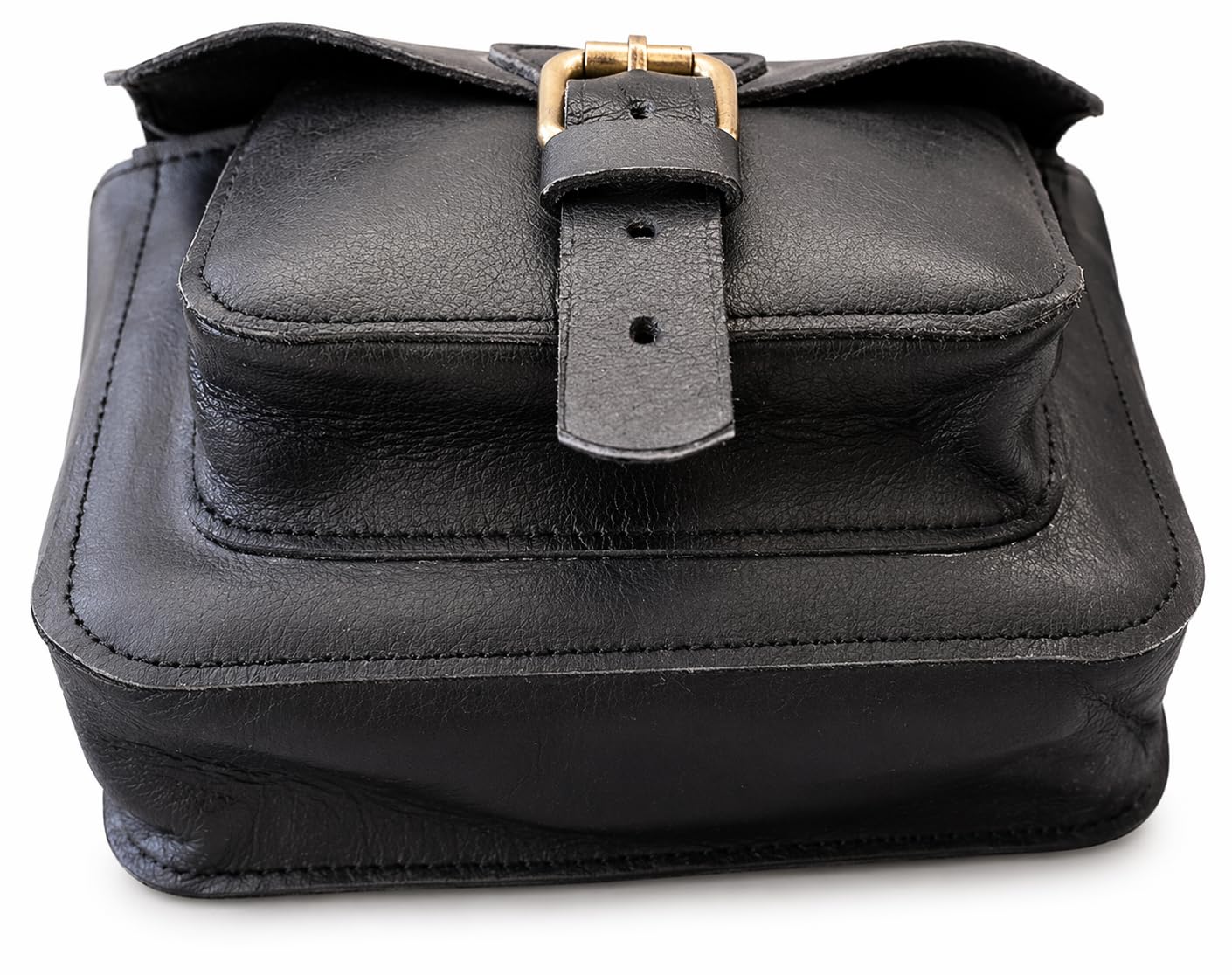 american blue Sacoche de moto vintage en cuir de chèvre véritable, avec fermeture à boucle à 2 sangles, sac à outils marron à dégagement rapide, renforcé, pour guidon, fourche (poche latérale)