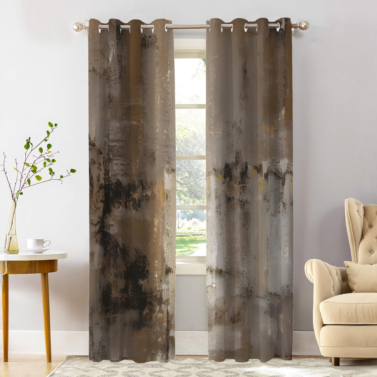 Photo 1 of Shrahala Wooden Blackout Window Curtains, Rustic Brown Pattern Curtains with Burgundy Thermal Insulation, Grommet Top Window Drapes for Living Room, Bedroom (2 Panels, 52 x 84 in)