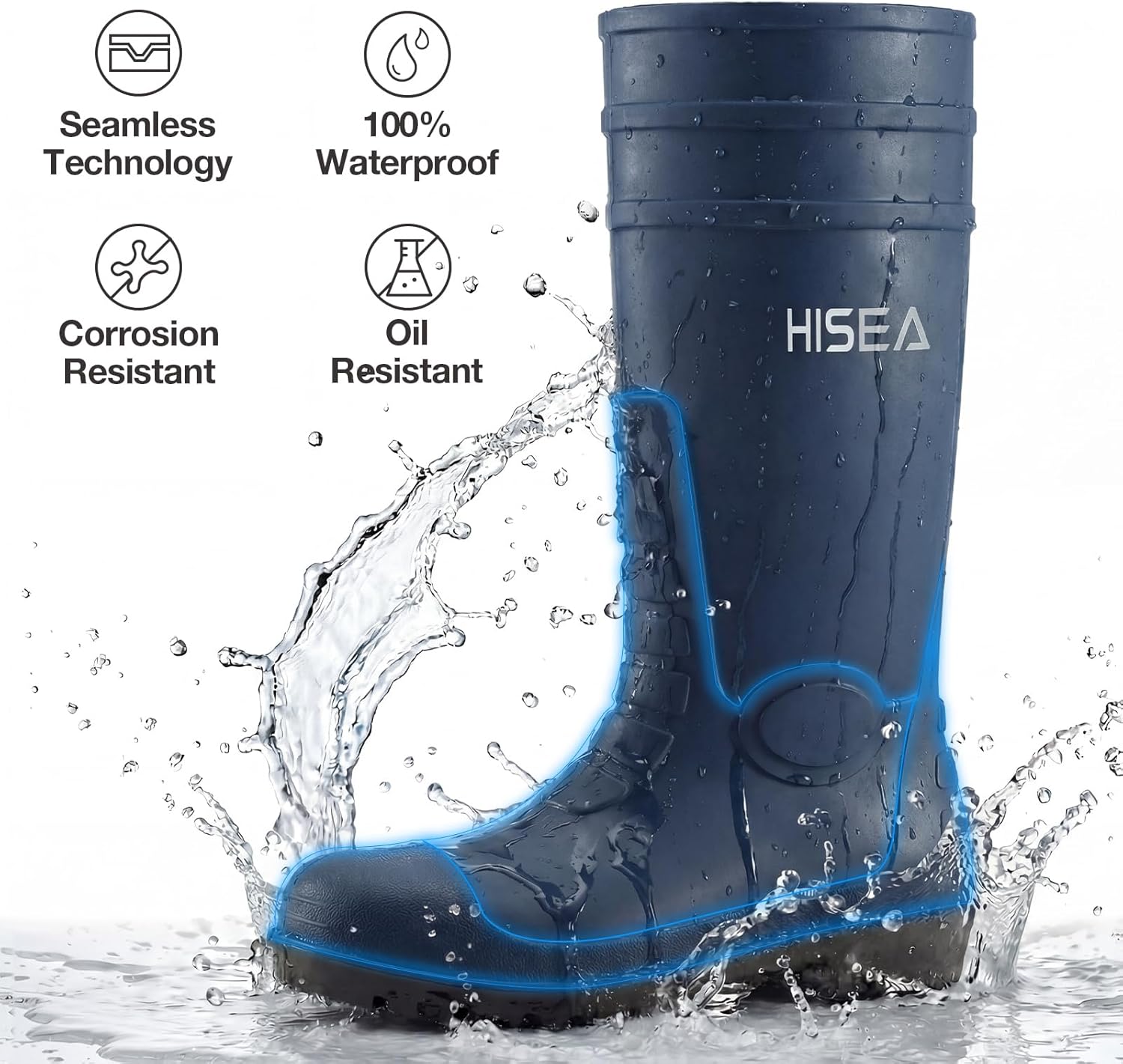 HISEA Men's Rain Boots with Steel Shank, Waterproof Rubber Boots Seamless PVC Rainboots Durable Protective Footwear Outdoor Work Boots Garden Fishing Tall Knee Boot for Agriculture and Industrial Working - Image 4