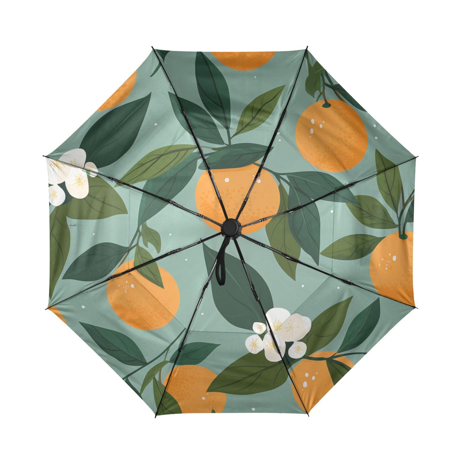 Naranjas De Frutas Paraguas de Viaje Resistente al Viento Apertura Cierre AutomáTicos,Compacto con ProteccióN Solar UPF 50+ Ideal para JóVenes Chicas