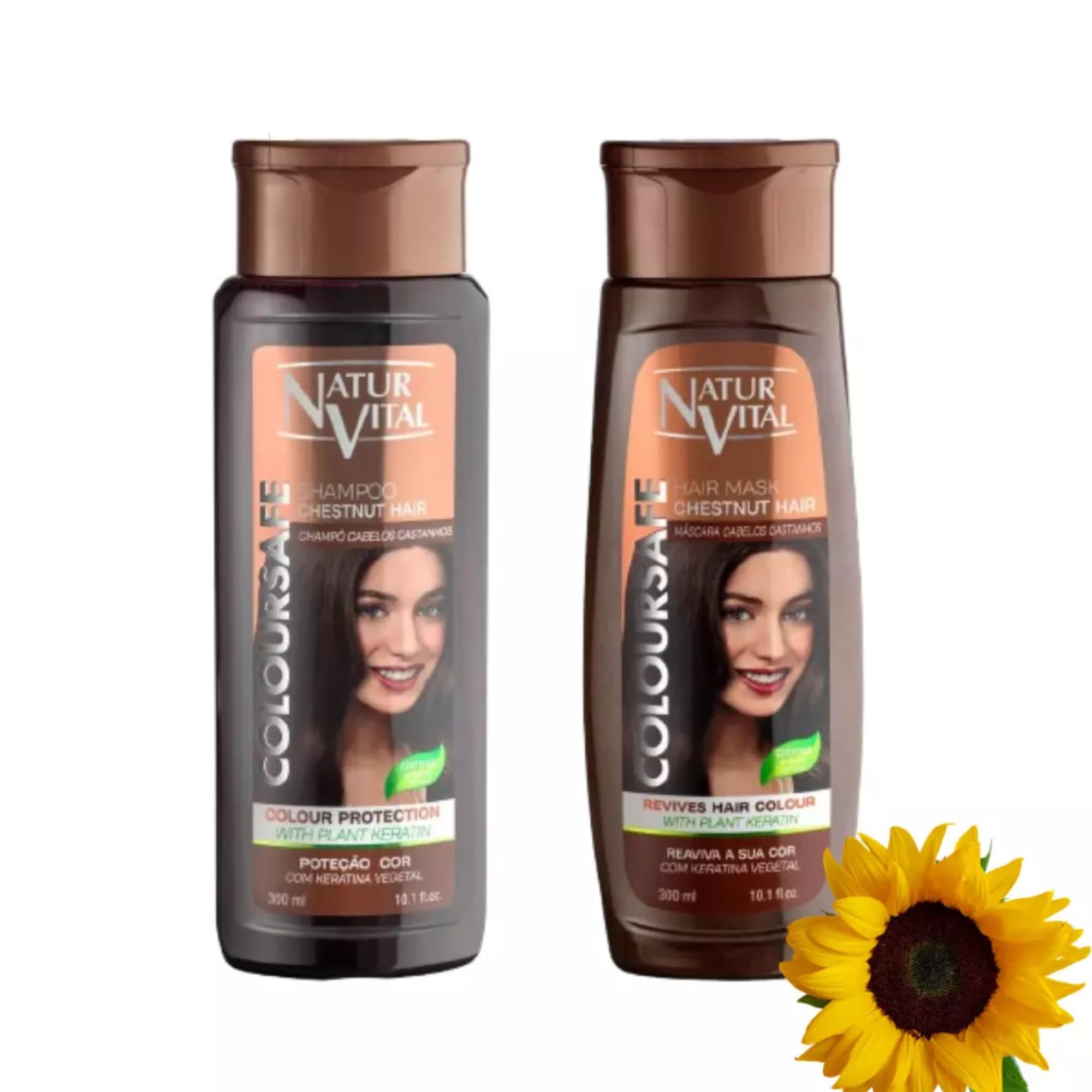 NVital ColourSafe Set - Shampoo & Mask Chesnut w/Keratin Plant - Colour Protection - Organic Ingredients - For Colour Treated Hair - UV Filter