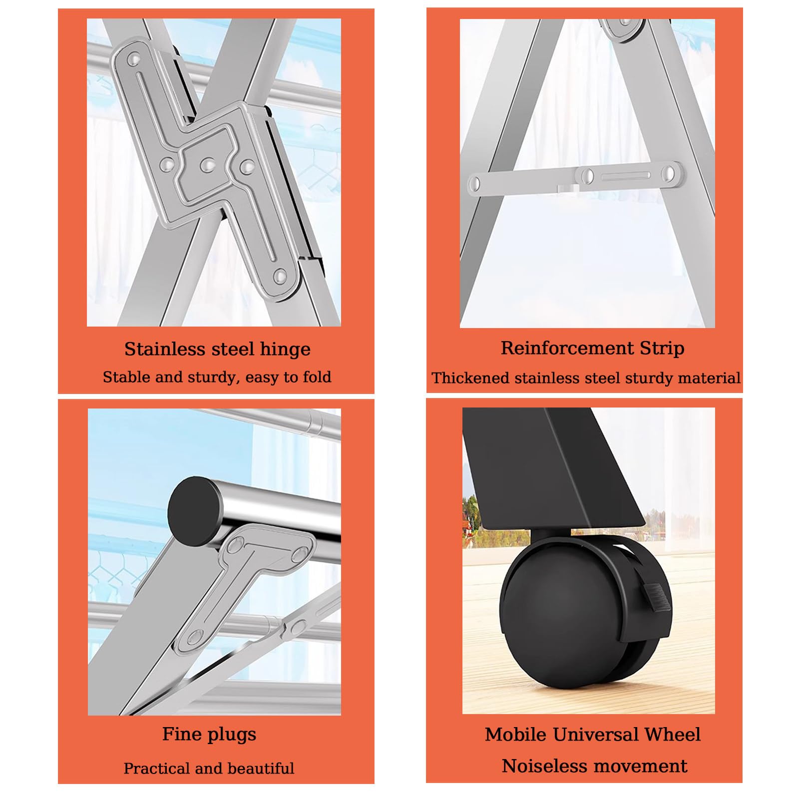 Tendedero Extensible, Tendedero Plegable de Acero Inoxidable,Grande Secadora Pplegable con Ruedas,Tendedero Exterior e Interior 20 Ganchos 12 Clips,150-240cm