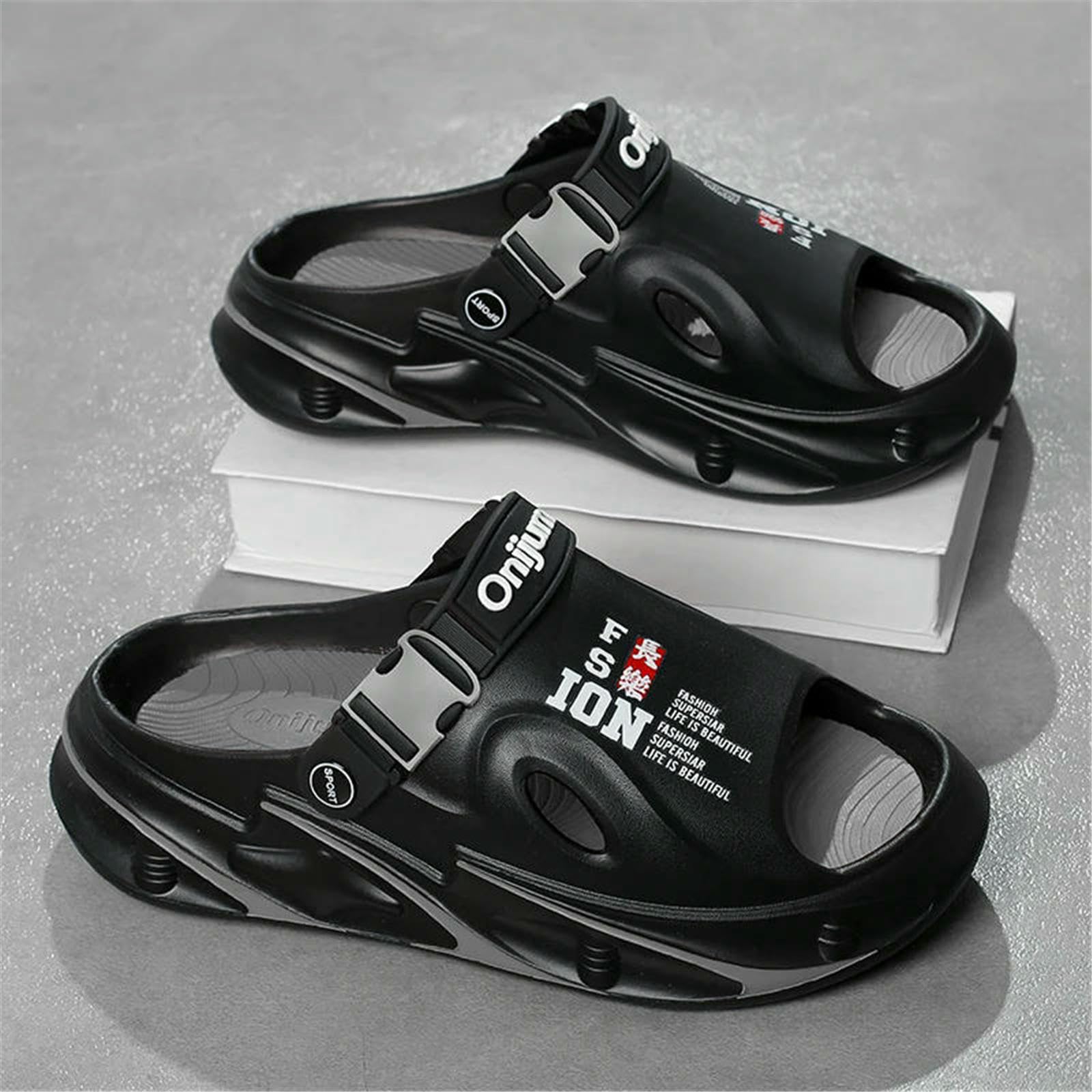 Claquette Hommes Sandales De Plage Mâle Tongs D'été Épais Chaussures d'homme Décontractées Femme Pantoufles Plage-Orange Noir-42-43