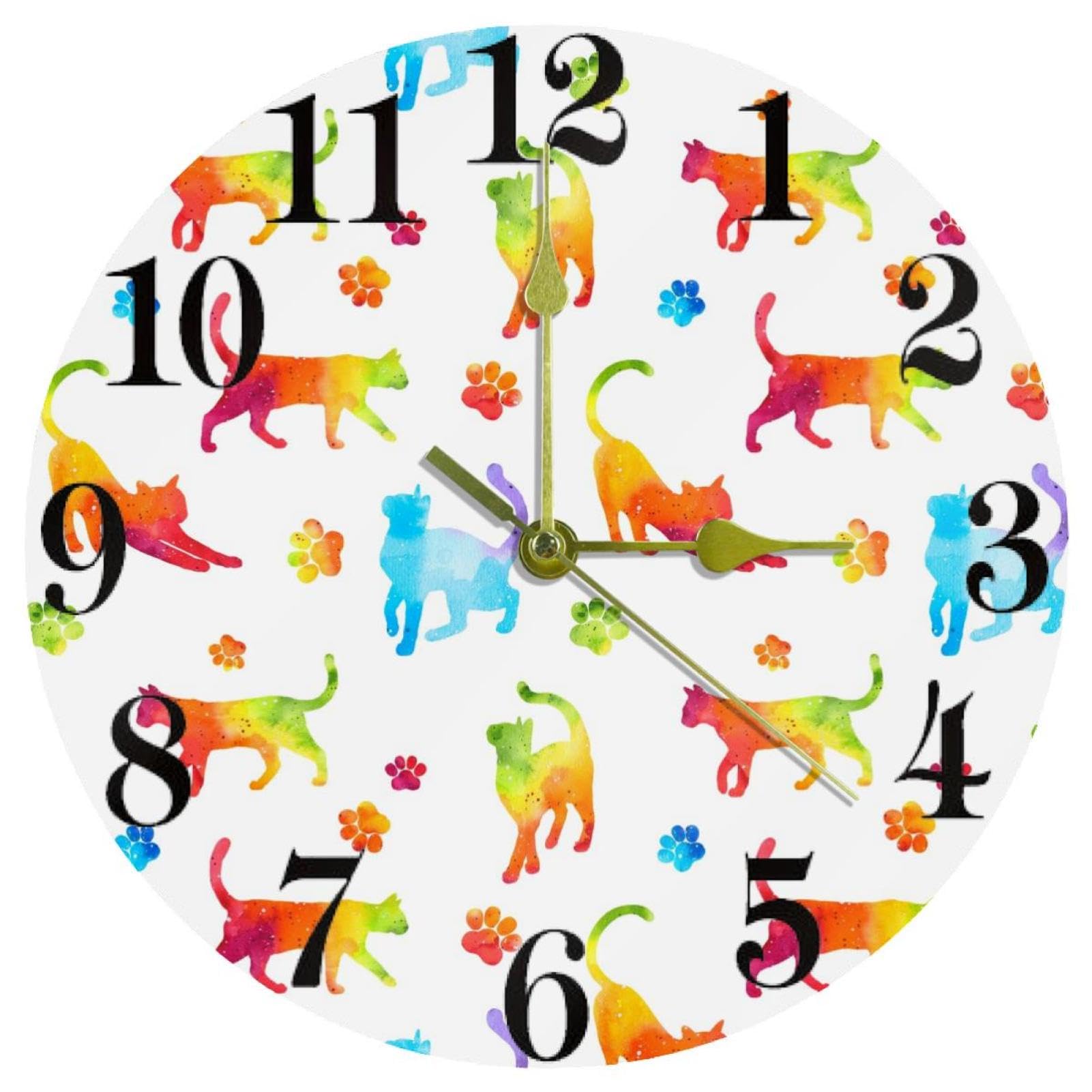 Horloge murale ronde chat pas de bruit montre murale colorée pour la maison