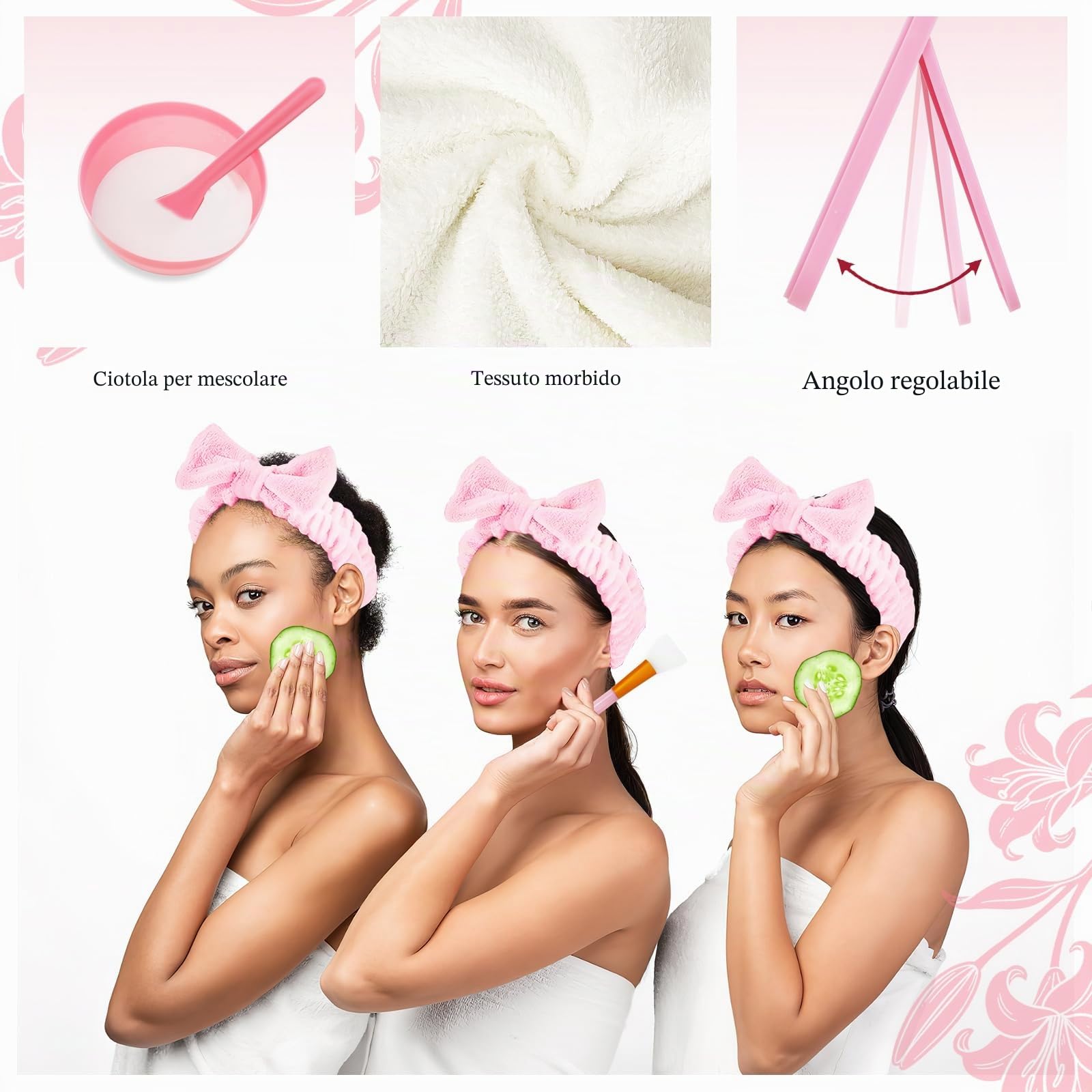 Set da 42 pezzi Spa Party Set per ragazze, spa con ciotole miste, specchietti per trucco, fasce per lavare, ciotole, pennelli per maschera, bacchette, accessori per feste (rosa)