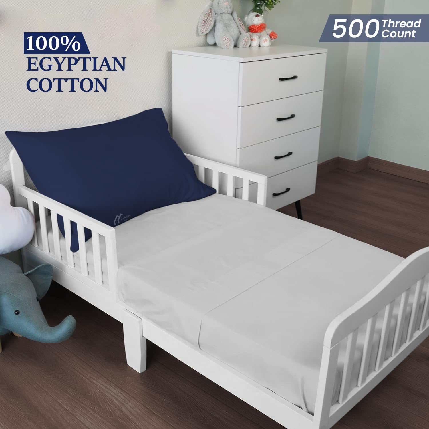 Toddler Pillowcase Set Of 2 - 13x18 Inch, 100% Egyptian Cotton, 500 Thread Count, Navy Blue - View #3