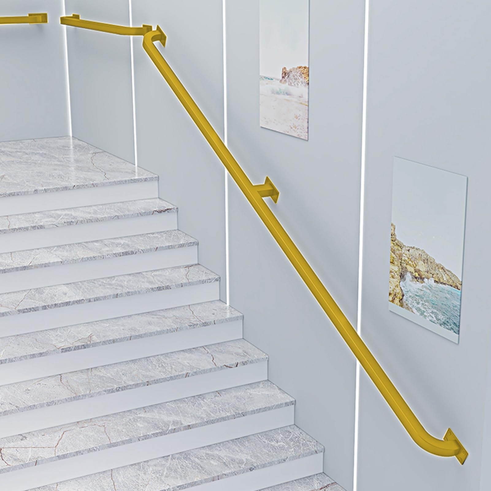 Rampe d'escalier antidérapante dorée avec kit de support mural intérieur extérieur