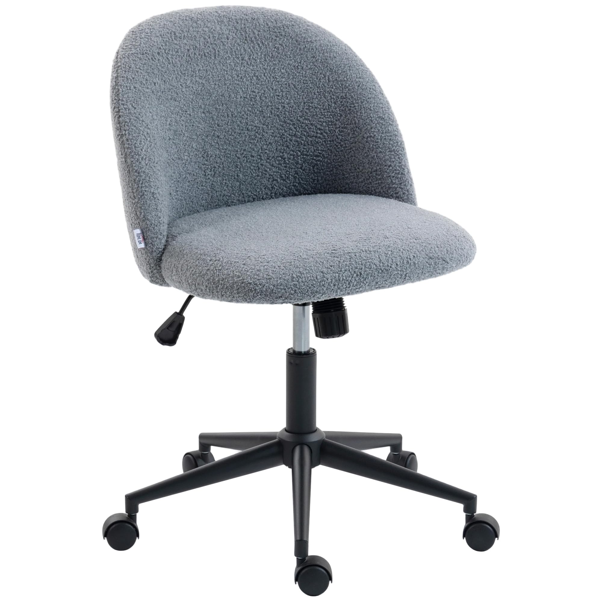 HOMCOM Computer Desk Chair Teddy Fleece Height Adjustable Wheels Grey