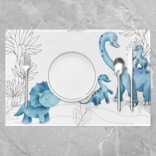 Miniatura 2 de Juego de 4 manteles individuales de dinosaurios en acuarela, diseño de animales azules de dibujos animados, resistentes al calor, con diseño de