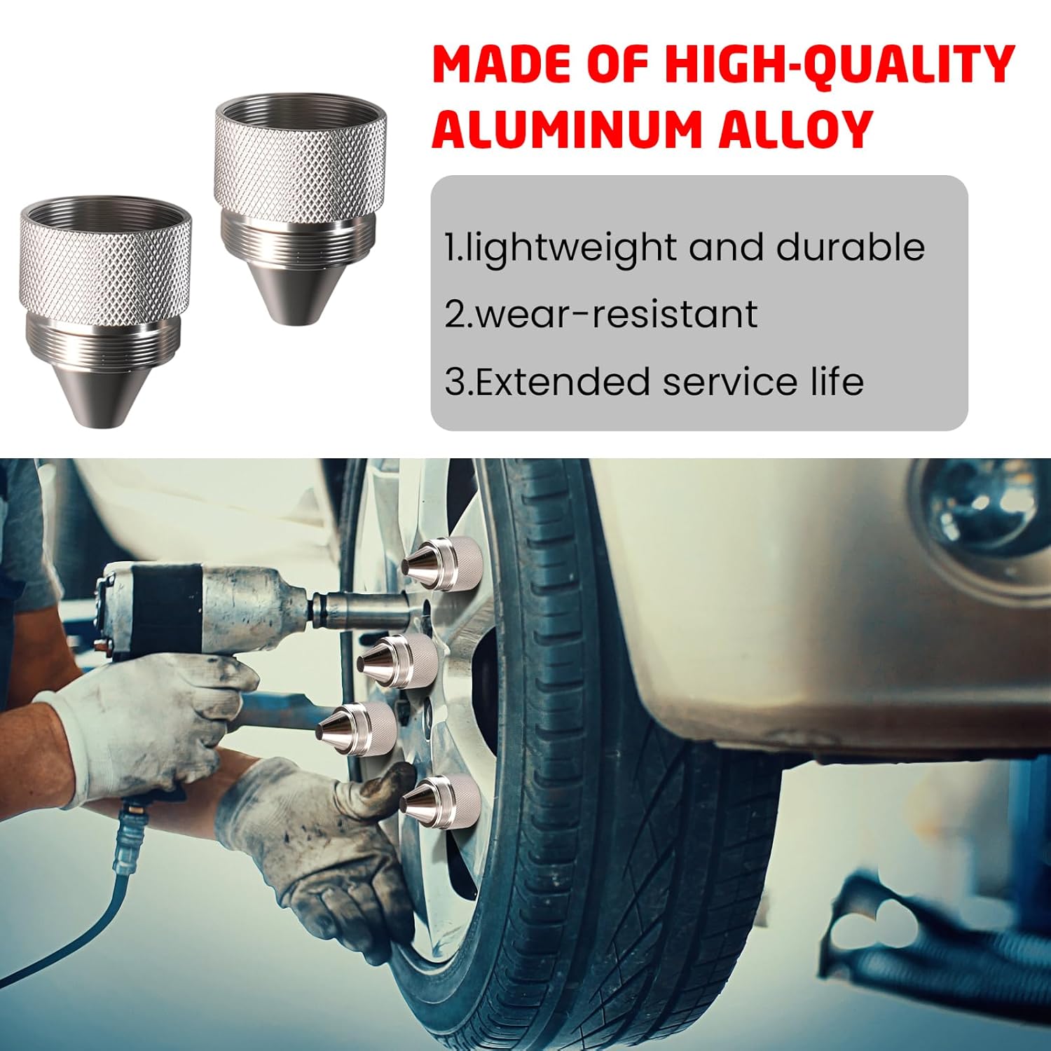 Aluminum Alloy Cone Shaped Parts 1.375''X24 Sealed End Cap 12 Pack Fit for Truck Tire Anti Theft Cover Silver