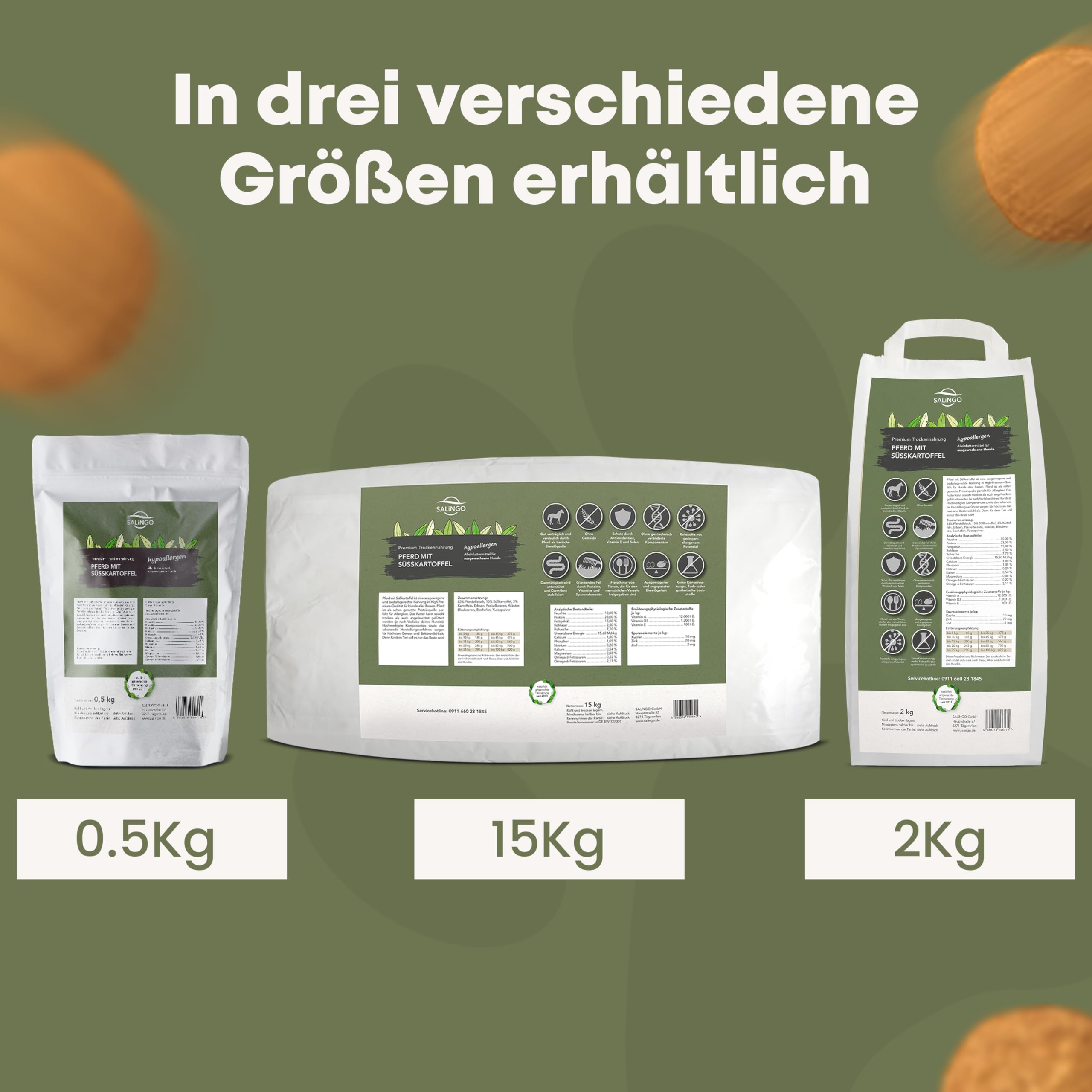 SALiNGO Premium Hundefutter Trocken 2kg Getreidefrei mit 83% Fleischanteil  - Hypoallergenes Trockenfutter fr Hunde, Hundefutter trocken getreidefrei,  Pferd & Skartoffel - Made in Germany : Amazon.de: Haustier