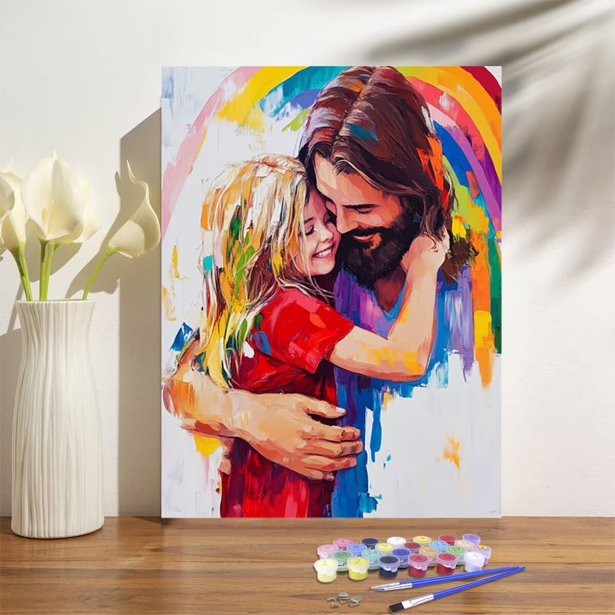 Dipingere con i Numeri per Adulti ragazza Paint by Numbers Kit Gesù Fai da te Hobby Creativi Adulti,Dipingi con i Numeri con Pennelli e Acrilico Pigmento,Decor della Parete di Casa 80x100cm M-1088