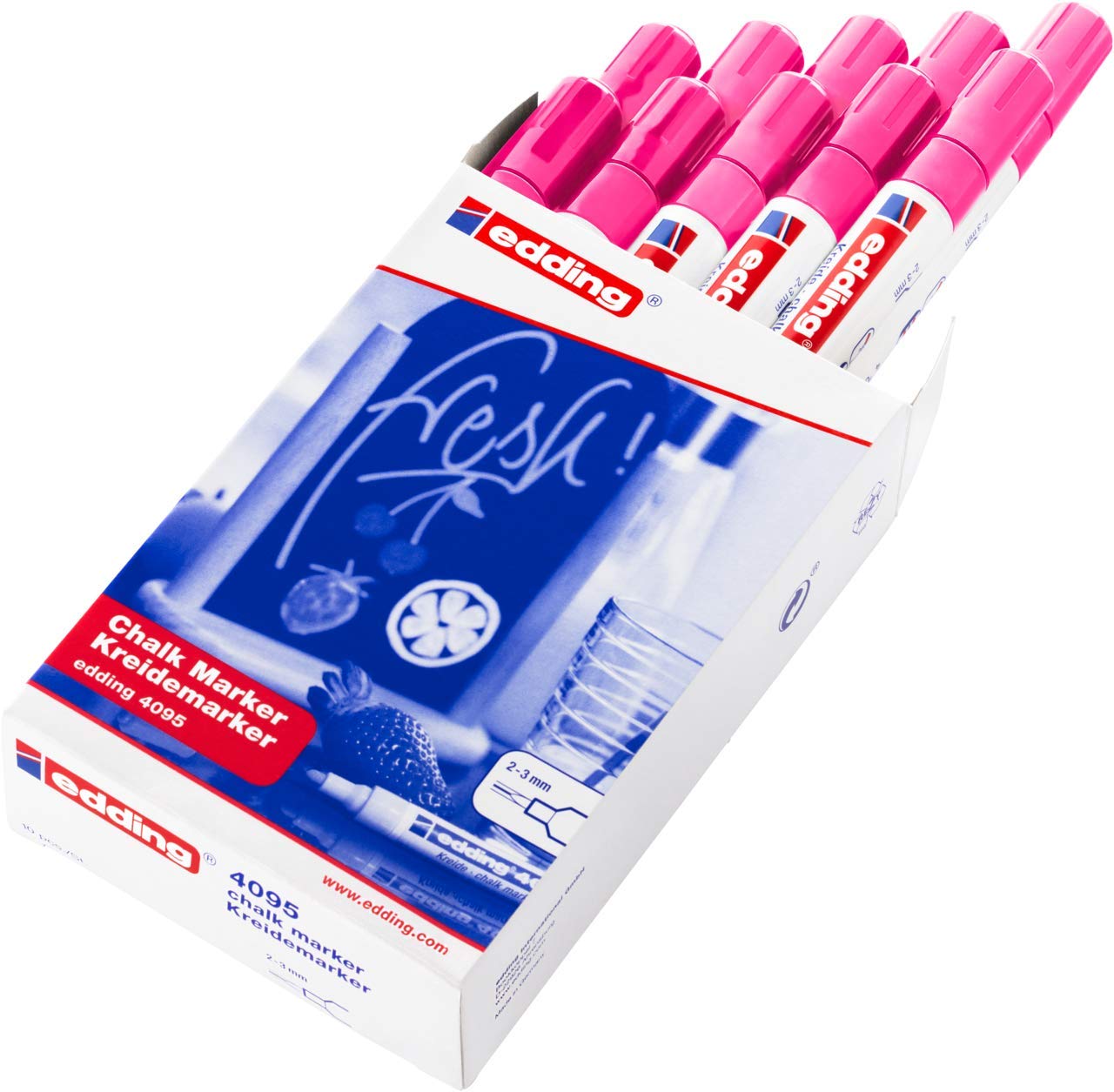 edding 4095 Kreidemarker - neon-pink - 10 Kreidestifte - Rundspitze 2-3 mm - Kreidestift für Tafel abwischbar - zum Beschriften von Fenster – Bild 2