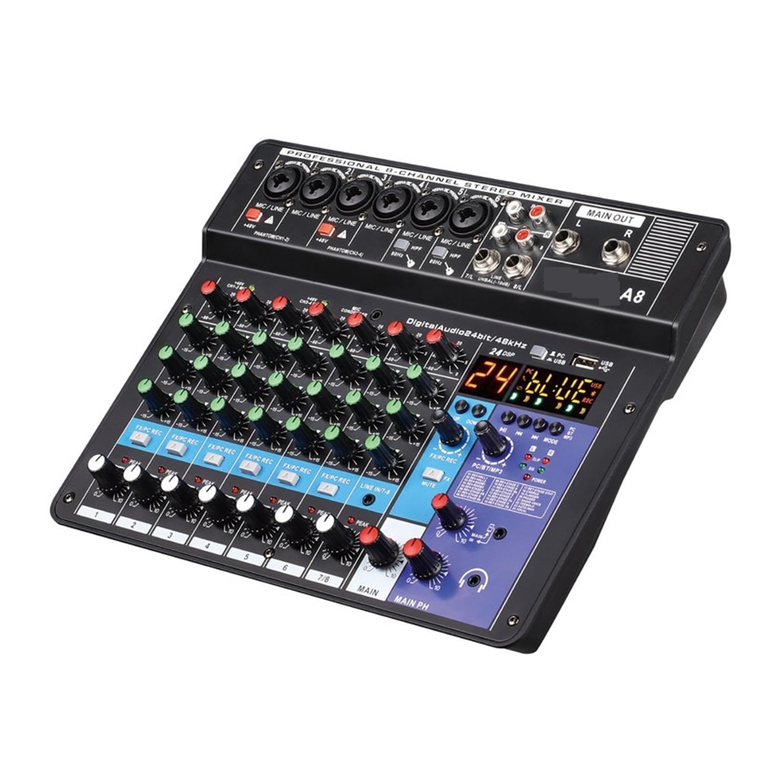 Audiomixer 8-Kanal-professionelles Tragbares Mischpult, Tonmischpult, Computereingang, 48-V-Stromversorgung, Monummer