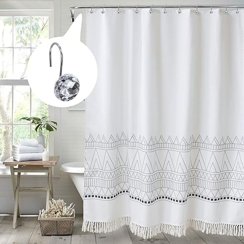 Miniatura 2 de MitoVilla Juego de 24 ganchos de cortina de ducha transparentes blancos, ganchos de ducha de metal para forro de cortina de ducha, anillos de ducha