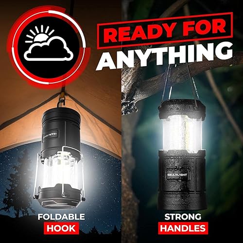 Miniatura 6 de GearLight Linterna de camping – 2 faroles LED portátiles con base magnética y gancho plegable para uso de emergencia o campamentos, kit esencial de