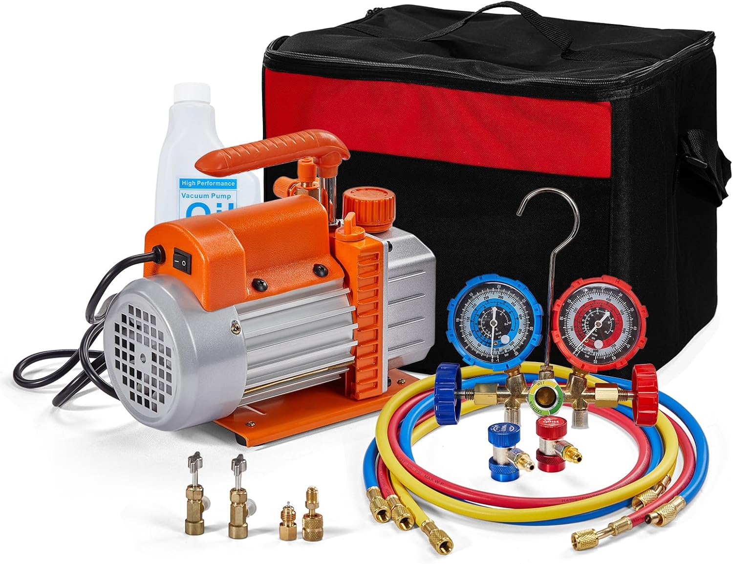 SUNROAD HVAC Air Vacuum Pump Set, 3.5 CFM 1/4HP A/C Refrigeration AC Manifold Gauge Kit for R410A R134a R12 R22 R502 Auto Air Conditioning Refrigeration Recharging