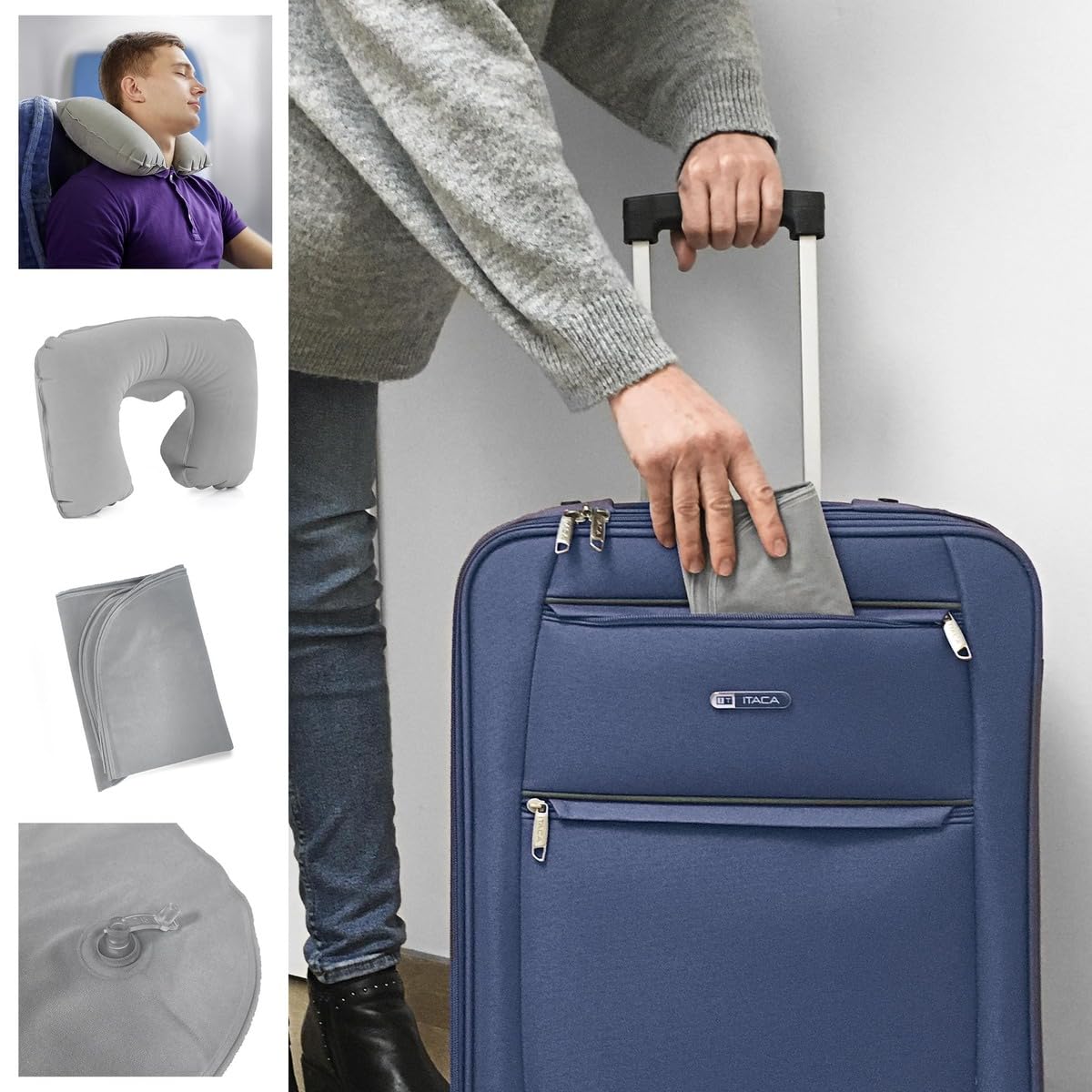 ITACA - Maletas De Viaje Cabina 55X40X20 Material EVA Ligero, Trolley con Ruedas Maleta De Mano para Avion Maleta Cabina Equipaje para Viajes Cortos. Compatible Ryanair, Azul Vaquero