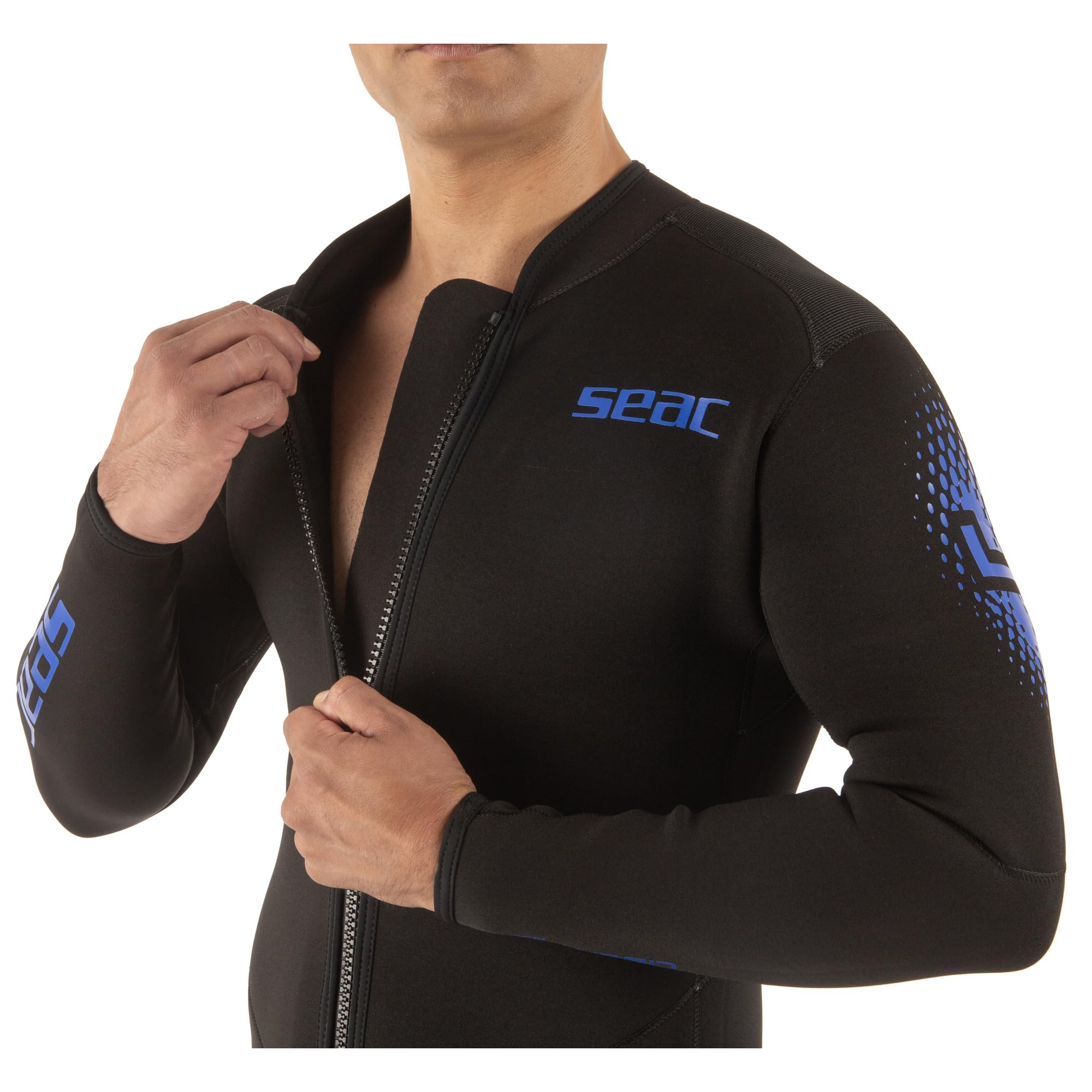 SEAC Liberty Long Man 3mm–Einteiliger Herren-Nassanzug ohne Kapuze, robustes Neopren, Supratex-Verstärkungen an Knien, Schultern und Gesäß, Reißverschluss vorne und an den Knöcheln, Größen farbcodiert