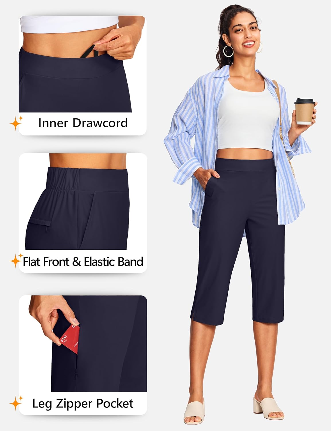 15"/ 18" Capri Pants for Women Summer Golf Capris Pant Pull On Stretch with Pockets Work Casual Dressy Slacks - Image 5