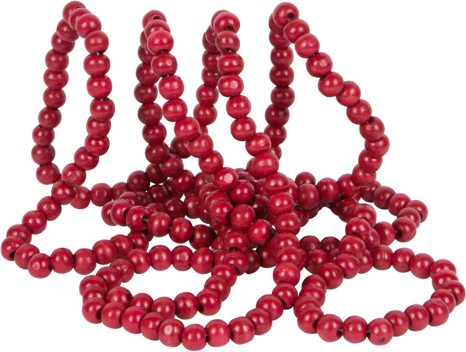9-Foot Long Rustic Cranberry Dark Red Wood Bead Garland Christmas Tree Decoration - Decorative Vintage Style Wooden Beads for Everyday Shabby Chic Country Farmhouse Home Decor