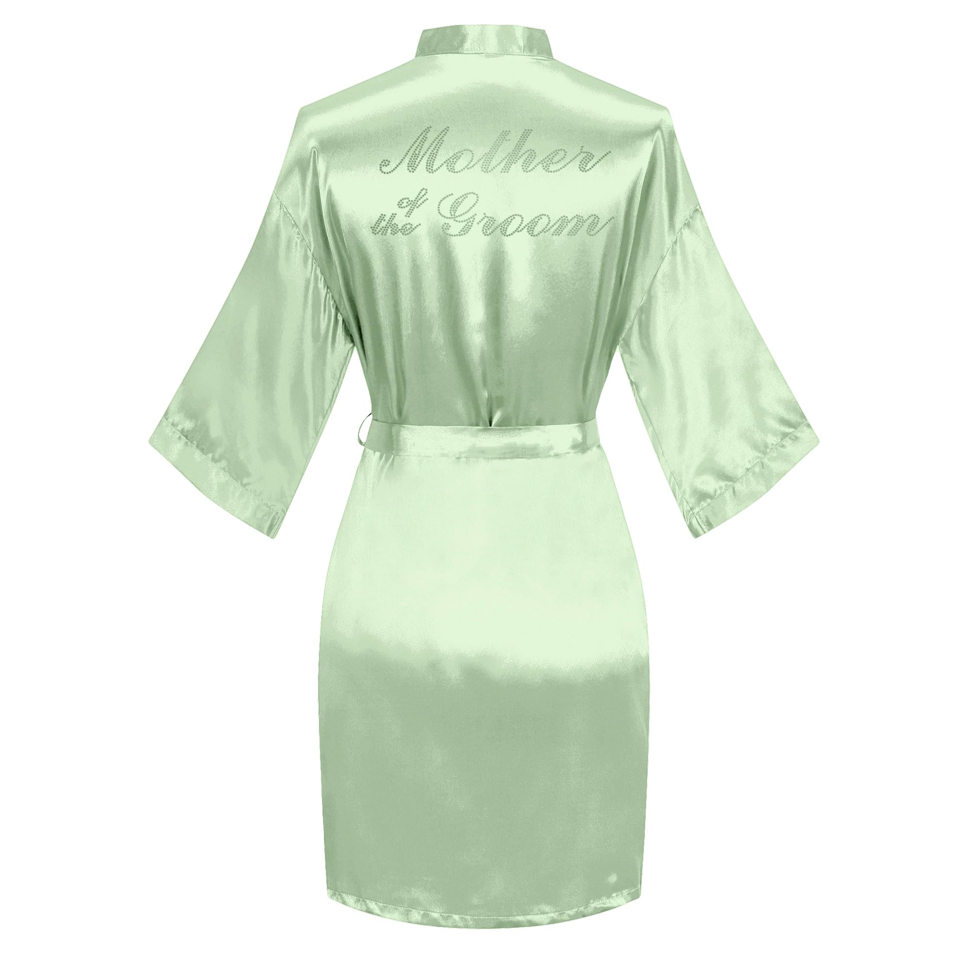 Women's Satin Robe Short Kimono for Bride &amp; Bridesmaid with Silver Rhinestones, Wedding Party Robes