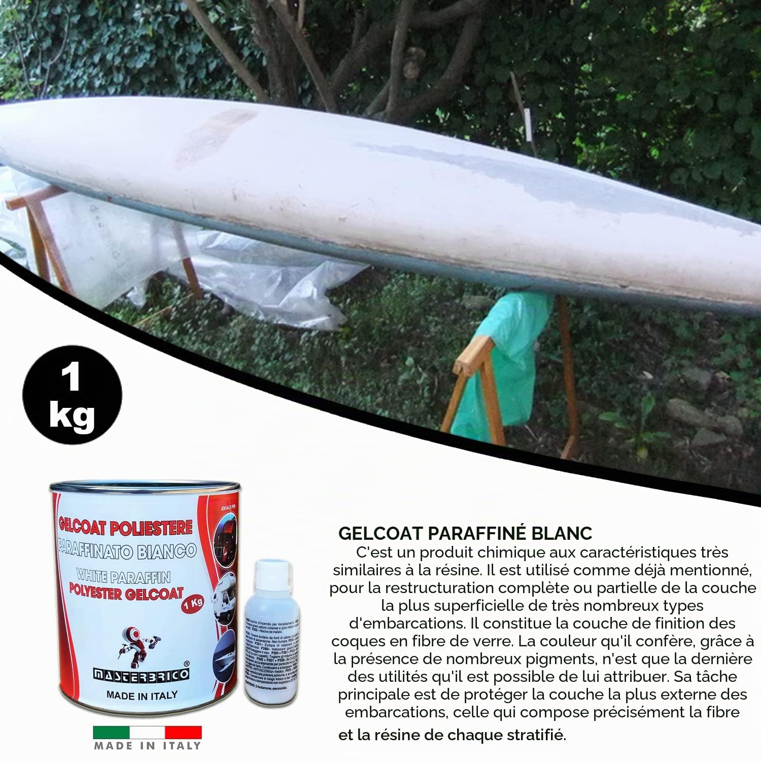 Gelcoat de paraffine blanche pour bateaux en fibre de verre moules camping-car nautique kg 1 avec catalyseur et notice en français