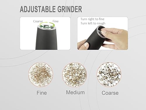 Miniatura 5 de Gravity - Juego de molinillo eléctrico de sal y pimienta, molino automático a pilas, agitadores de grosor ajustable, recipiente transparente, luces