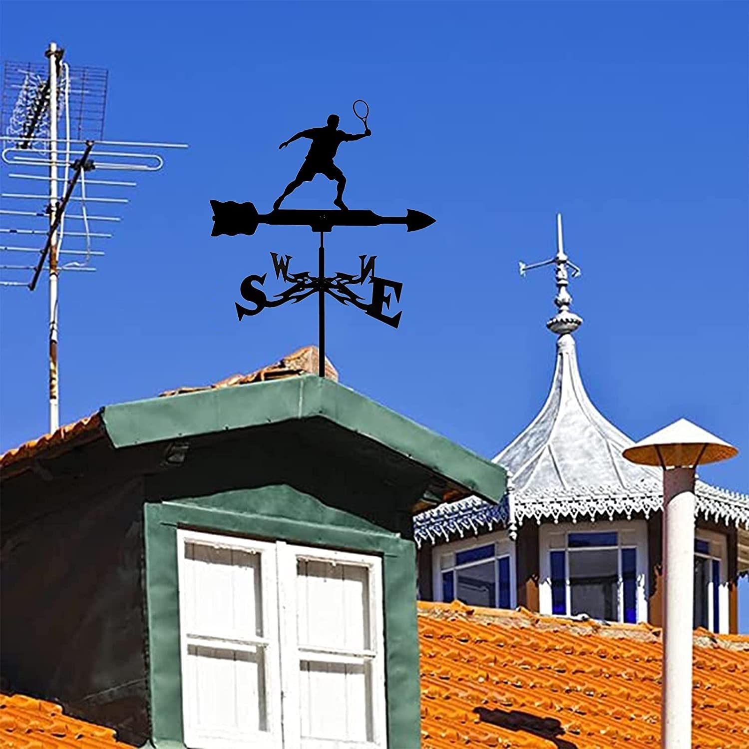Metalowa wiatrowskaz, tenisowa wiatrowskaz Dekoracyjna wiatrowskaz Weathervane Garden Mount Yard Stake, żelazna wiatrowskaz Farma Trwała scena, narzędzie pomiarowe Budowa słupka og