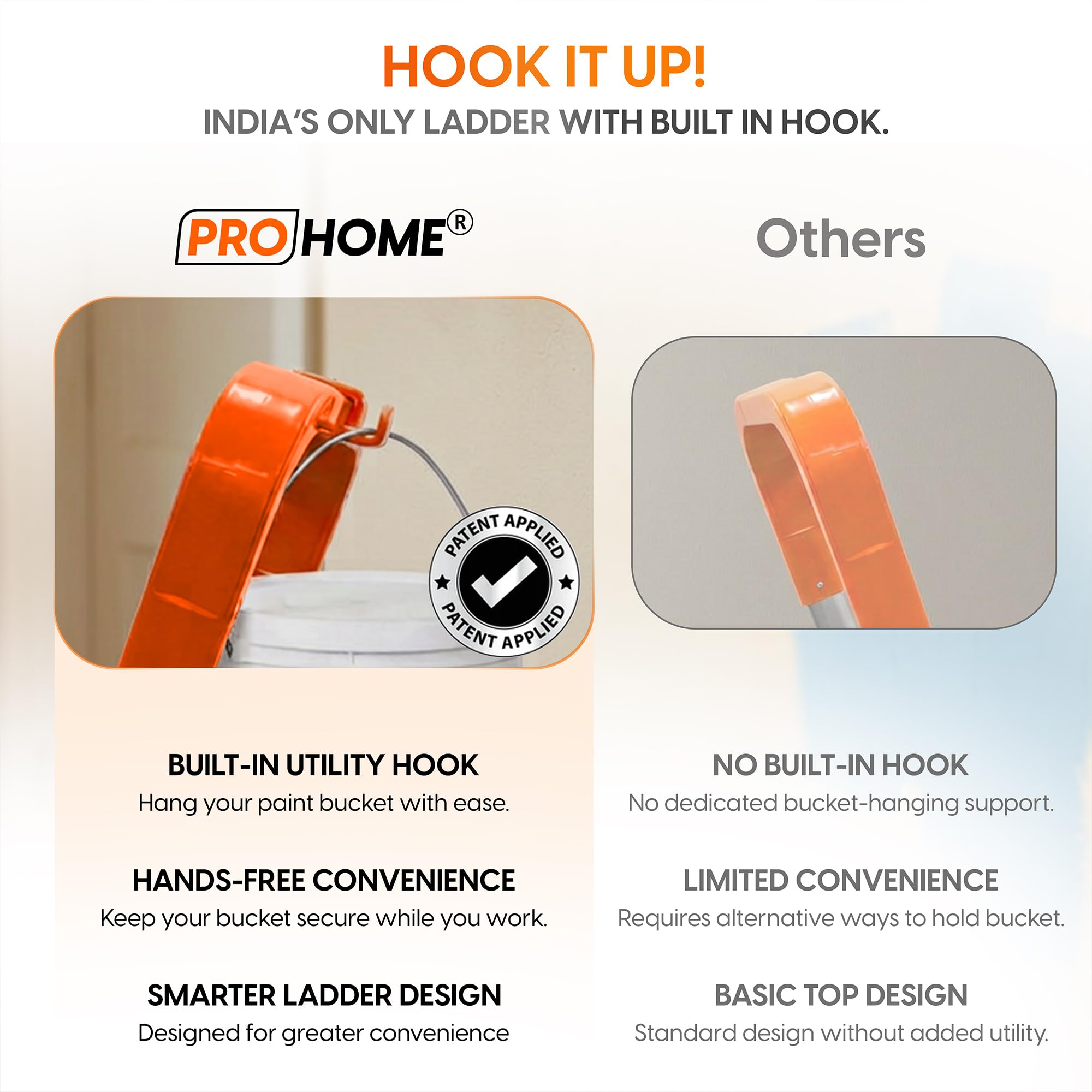 PROHOME Aluminium Ladder for Home 8 Steps Foldable with Railing & Anti-Skid Wide Steps | 8 Step Ladder for Home Use, Kitchen & Household | 270 Kg Capacity Folding Ladder | 5 Year Warranty (Orange) — Amazon image 4