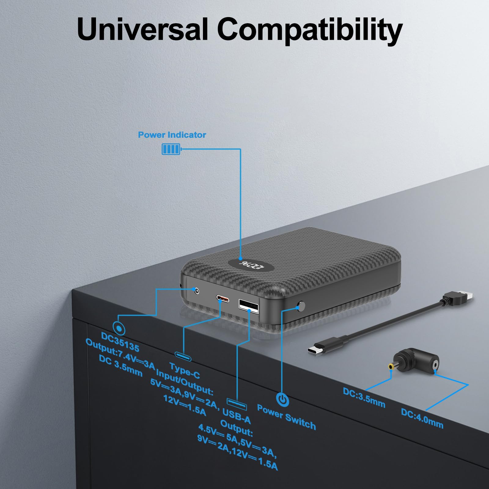 Batterie Chauffante 12 000 MAh Rechargeable – Compatible Gilets Chauffants 7.4V Et 5V, Autonomie Jusqu’à 8h - 9